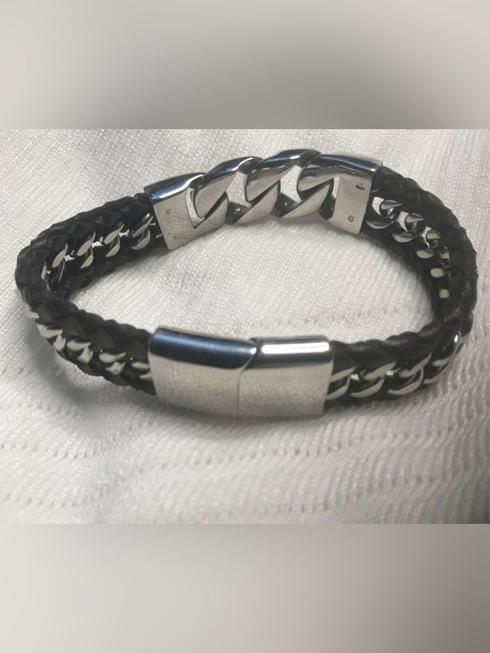 Men's Stainless Steel Leather Woven Bracelet #95-9